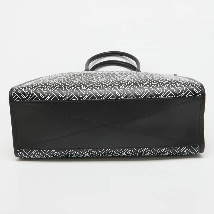 Pre Owned Burberry Black/White TB Logo Leather Vertical Danny Tote
