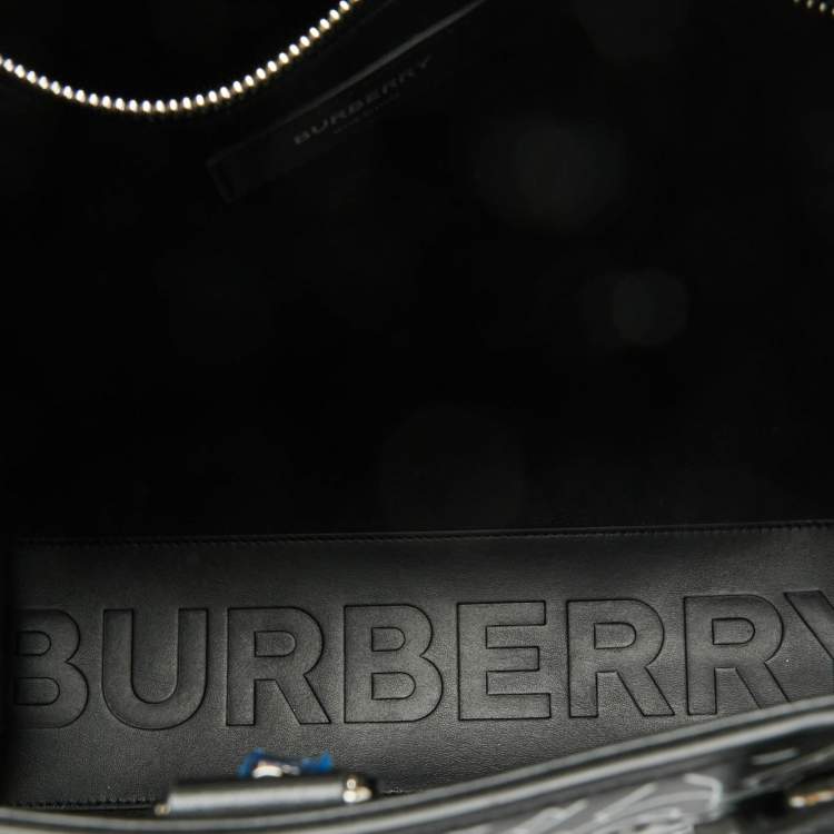 Pre Owned Burberry Black/White TB Logo Leather Vertical Danny Tote