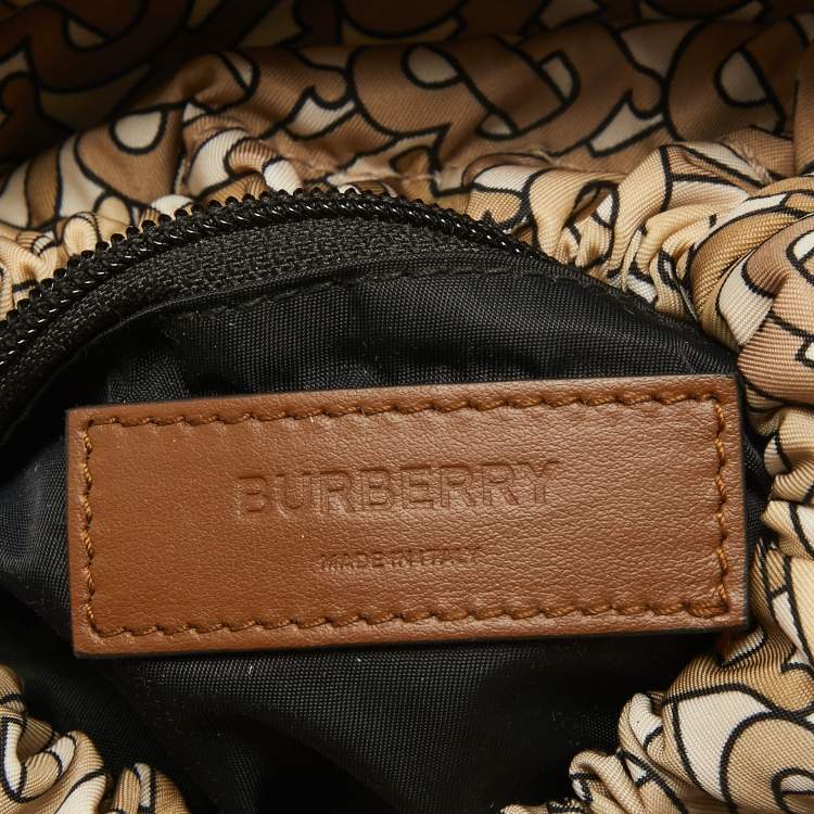 Pre Owned Burberry Brown TB Monogram Nylon and Mesh Leo Sling Bag