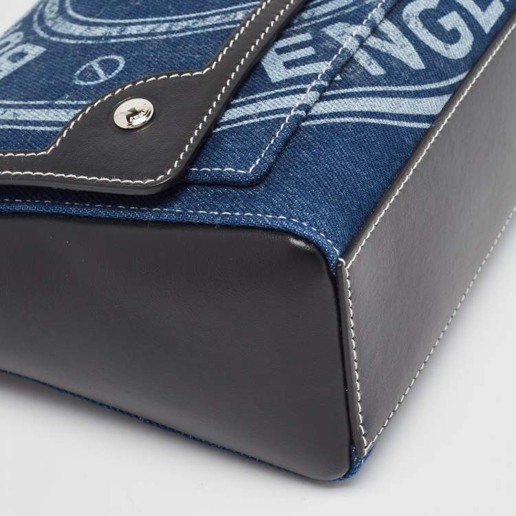 Pre Owned Burberry Blue/Black Denim and Leather Medium Note Shoulder Bag