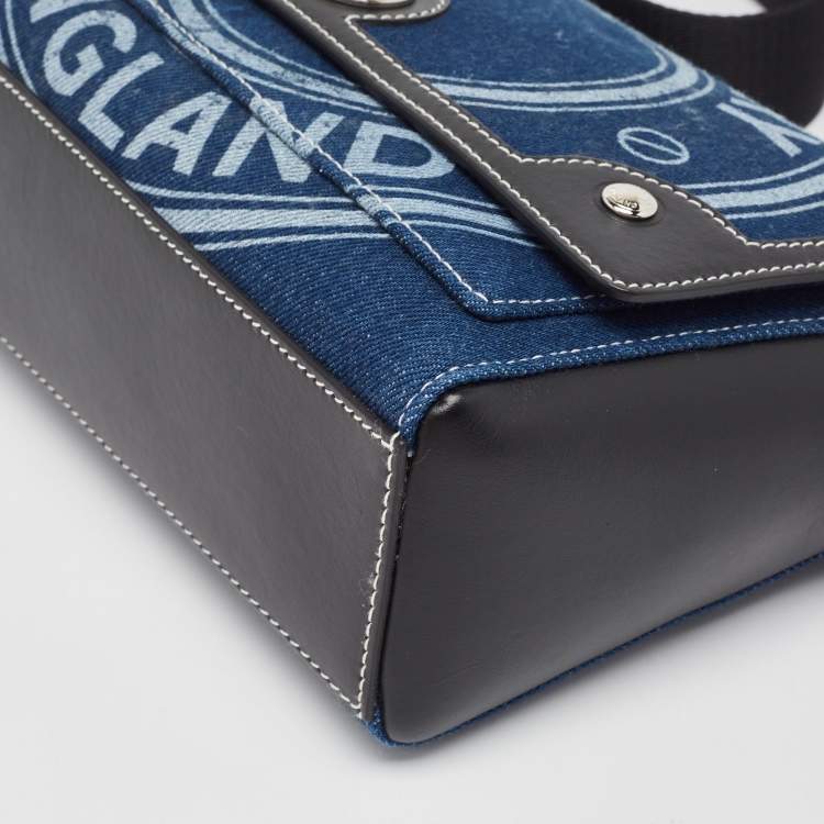 Pre Owned Burberry Blue/Black Denim and Leather Medium Note Shoulder Bag