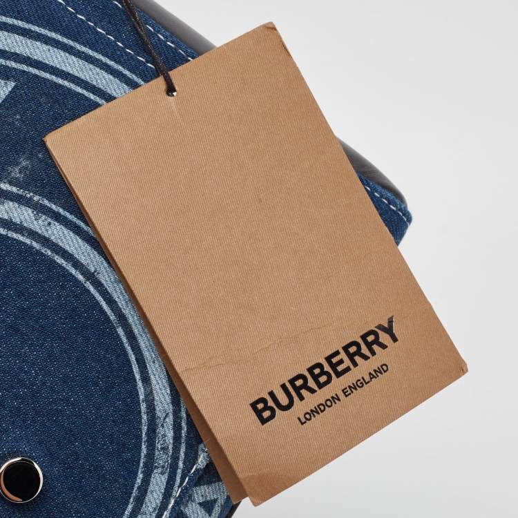 Pre Owned Burberry Blue/Black Denim and Leather Medium Note Shoulder Bag