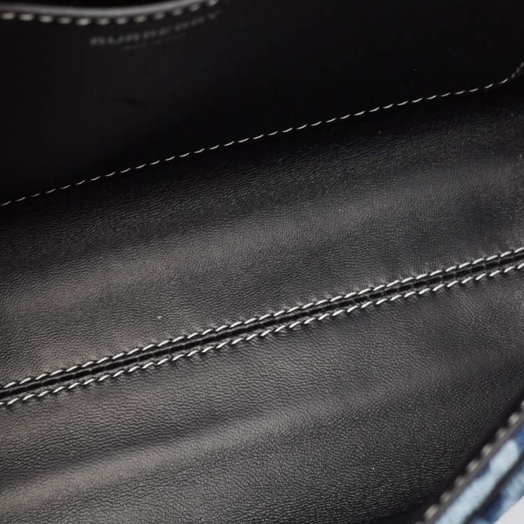 Pre Owned Burberry Blue/Black Denim and Leather Medium Note Shoulder Bag