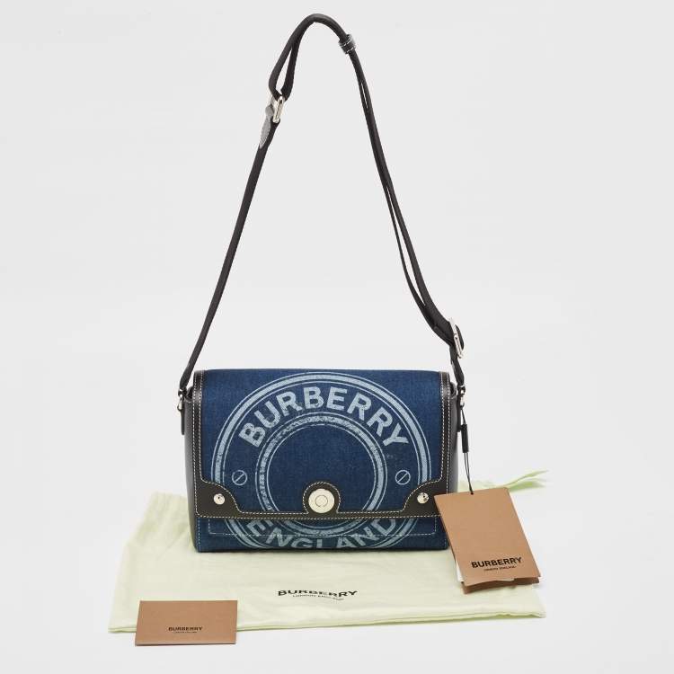 Pre Owned Burberry Blue/Black Denim and Leather Medium Note Shoulder Bag