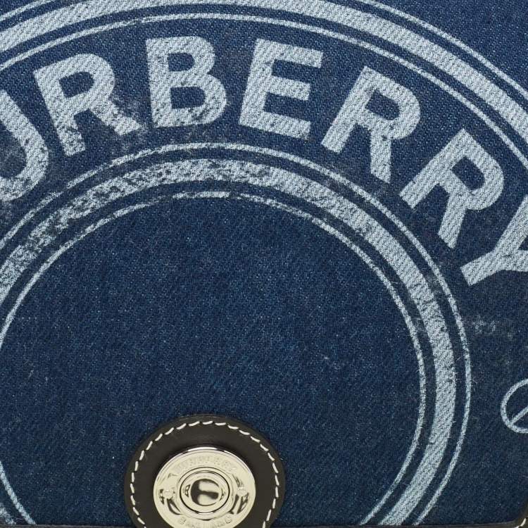 Pre Owned Burberry Blue/Black Denim and Leather Medium Note Shoulder Bag