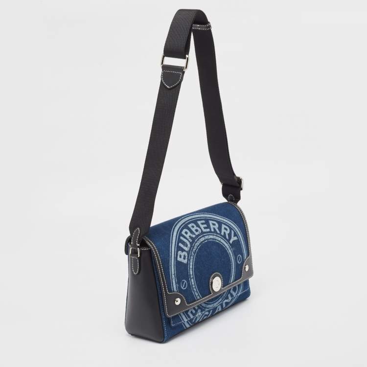 Pre Owned Burberry Blue/Black Denim and Leather Medium Note Shoulder Bag