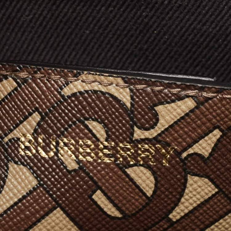 Pre Owned Burberry Black/Brown TB Monogram Coated Canvas and Leather Stripe Portrait Tote