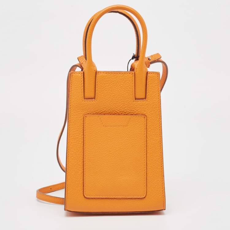 Pre Owned Burberry Orange Leather TB Logo Phone Crossbody Bag