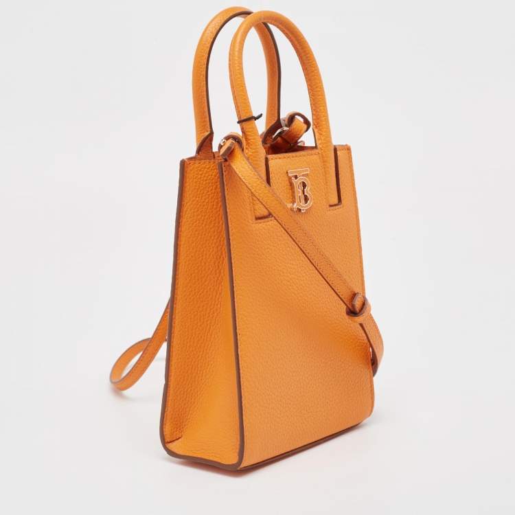 Pre Owned Burberry Orange Leather TB Logo Phone Crossbody Bag