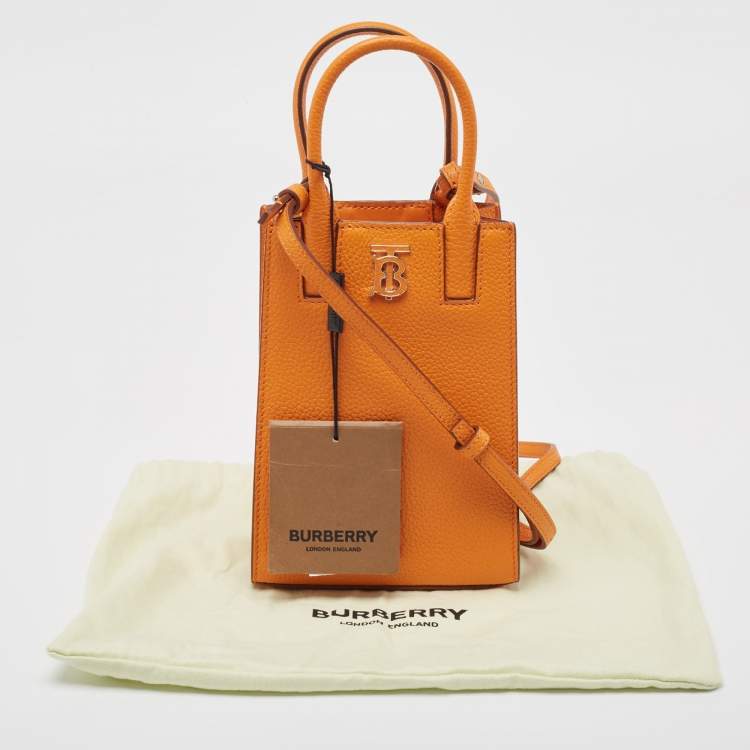 Pre Owned Burberry Orange Leather TB Logo Phone Crossbody Bag