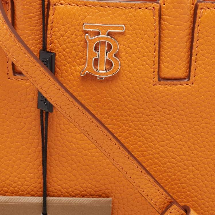 Pre Owned Burberry Orange Leather TB Logo Phone Crossbody Bag