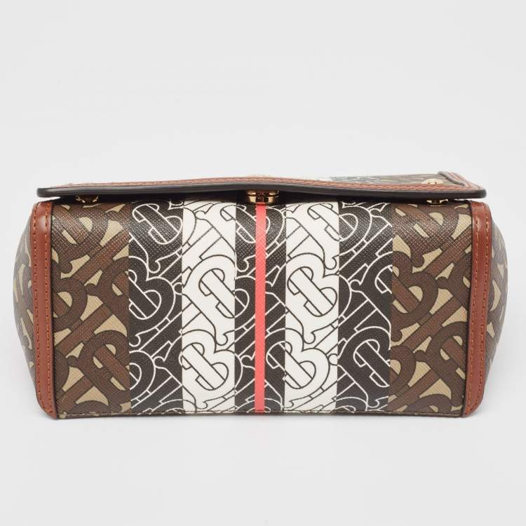 Pre Owned Burberry Brown/Black TB Monogram Coated Canvas and Leather Hackberry Crossbody Bag