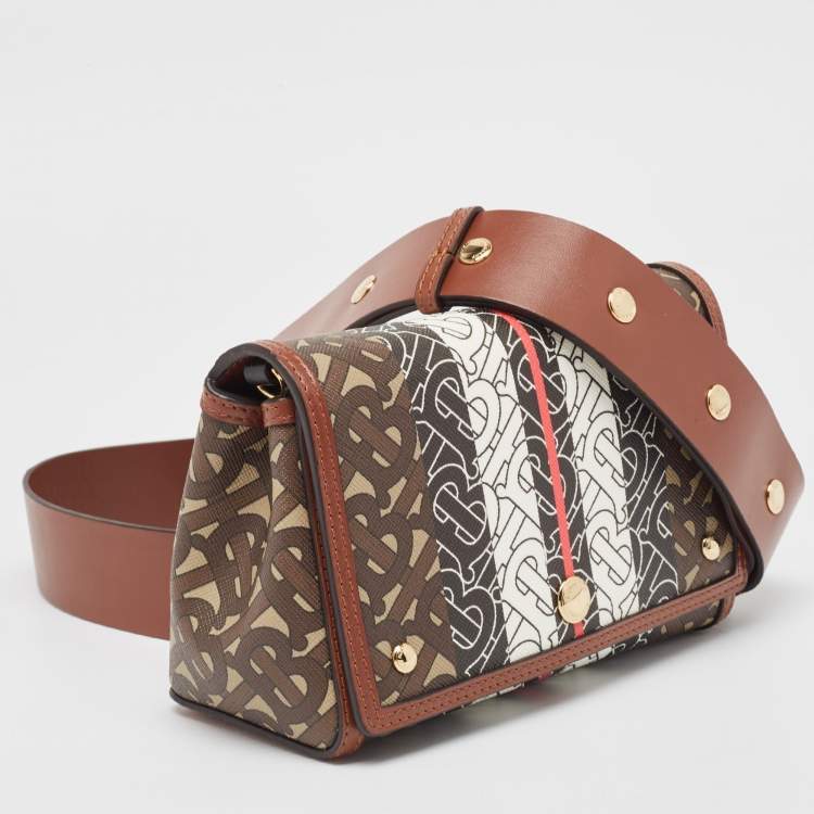 Pre Owned Burberry Brown/Black TB Monogram Coated Canvas and Leather Hackberry Crossbody Bag