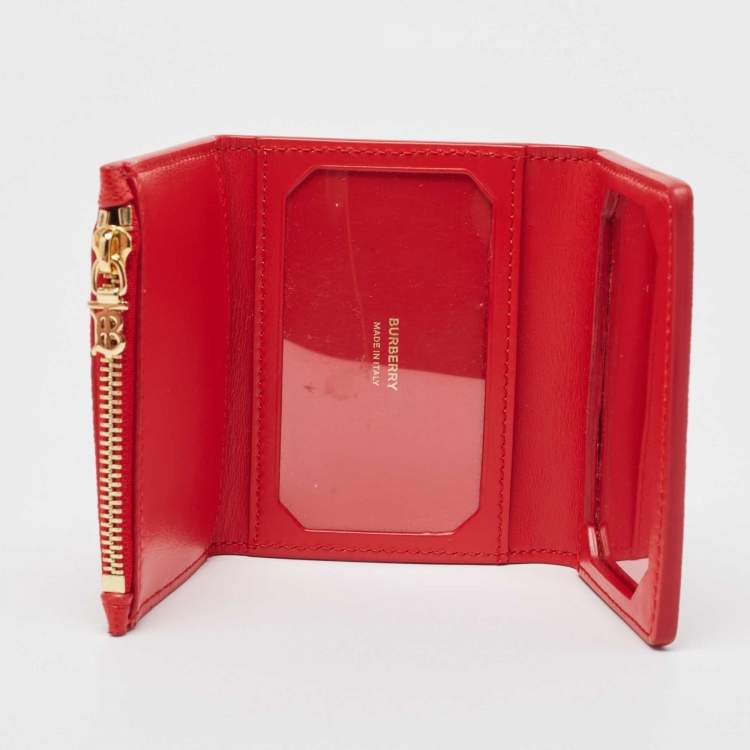 Pre Owned Burberry Red Leather Sidney Trifold Wallet