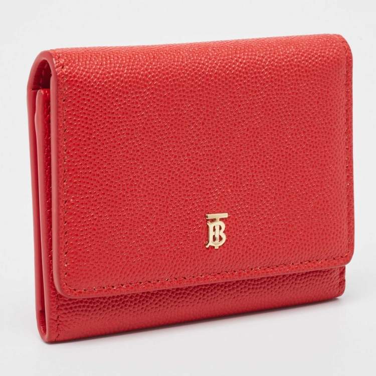 Pre Owned Burberry Red Leather Sidney Trifold Wallet
