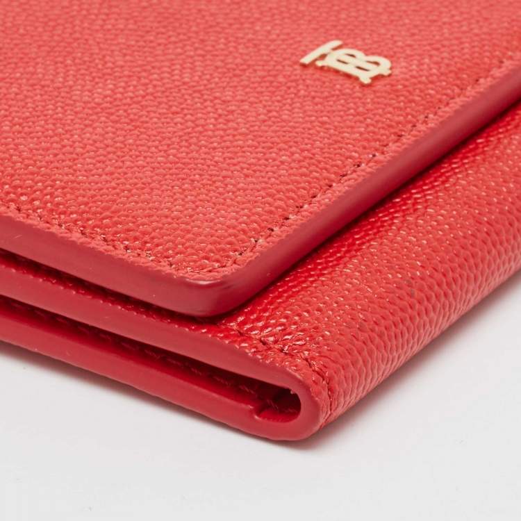 Pre Owned Burberry Red Leather Sidney Trifold Wallet