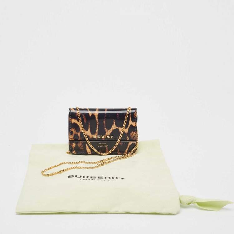 Pre Owned Burberry Black/Brown Leopard Print Leather Jody Chain Card Case