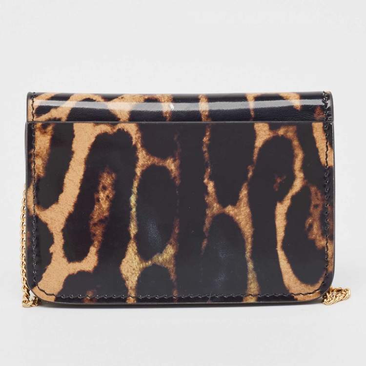 Pre Owned Burberry Black/Brown Leopard Print Leather Jody Chain Card Case
