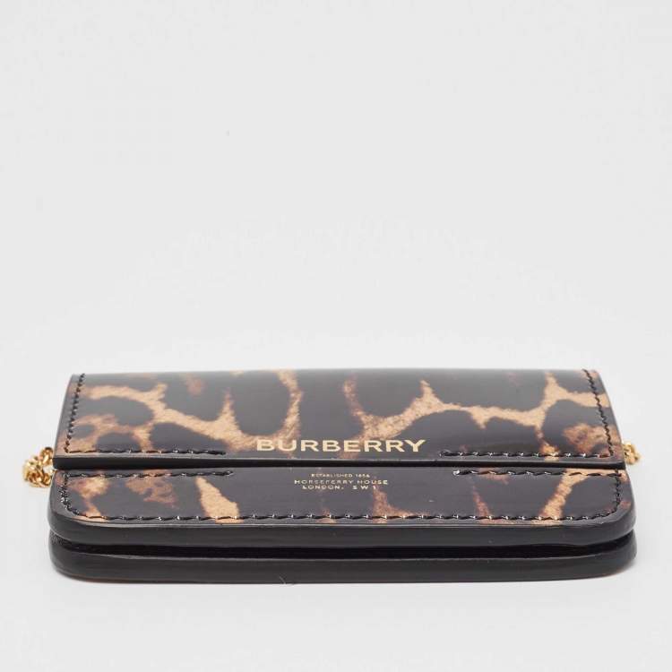 Pre Owned Burberry Black/Brown Leopard Print Leather Jody Chain Card Case