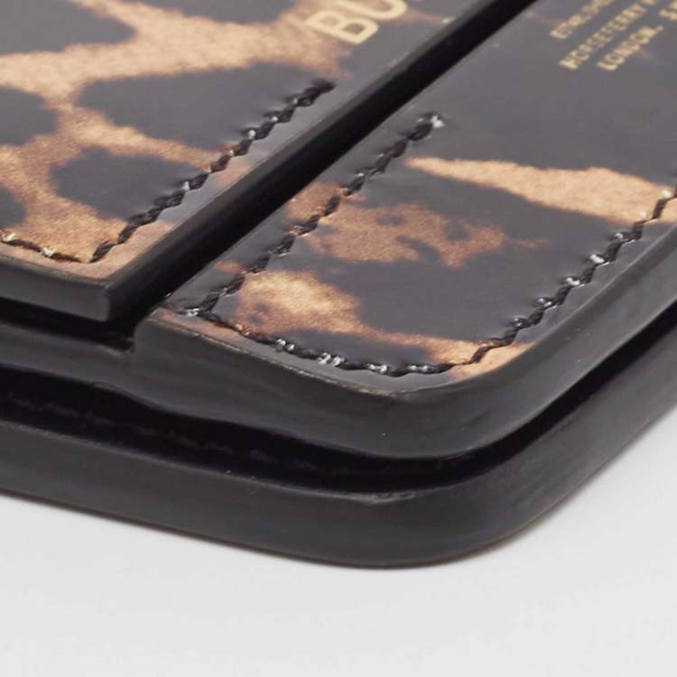 Pre Owned Burberry Black/Brown Leopard Print Leather Jody Chain Card Case