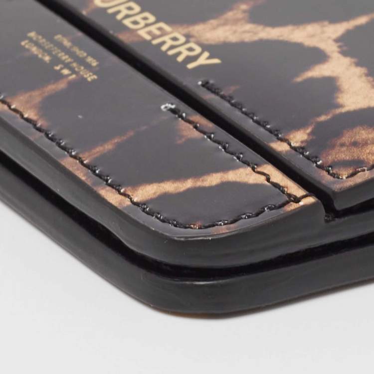 Pre Owned Burberry Black/Brown Leopard Print Leather Jody Chain Card Case