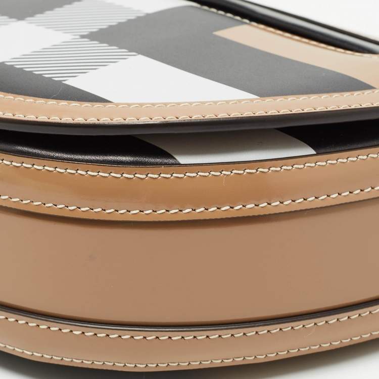 Pre Owned Burberry Beige Check Patent and Leather Small Olympia Shoulder Bag