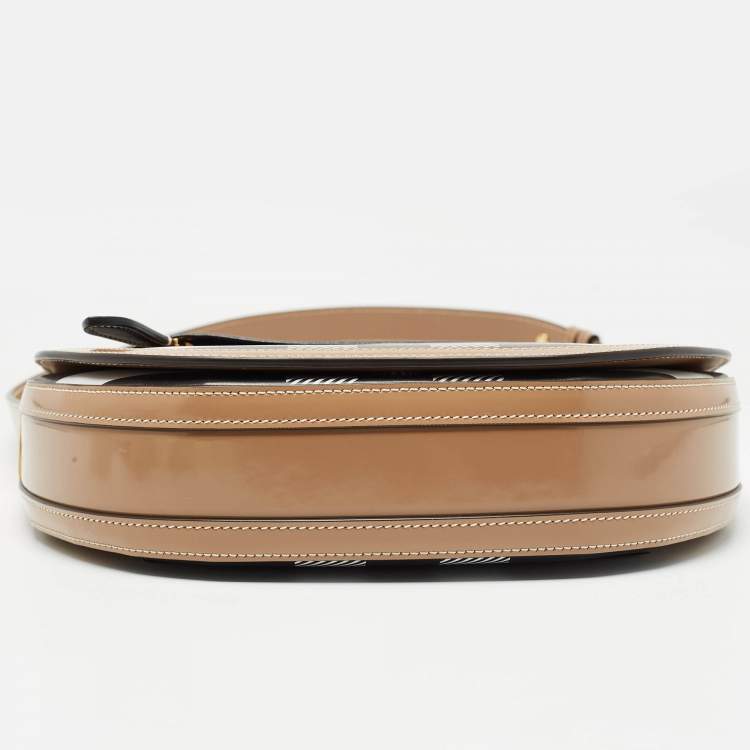 Pre Owned Burberry Beige Check Patent and Leather Small Olympia Shoulder Bag