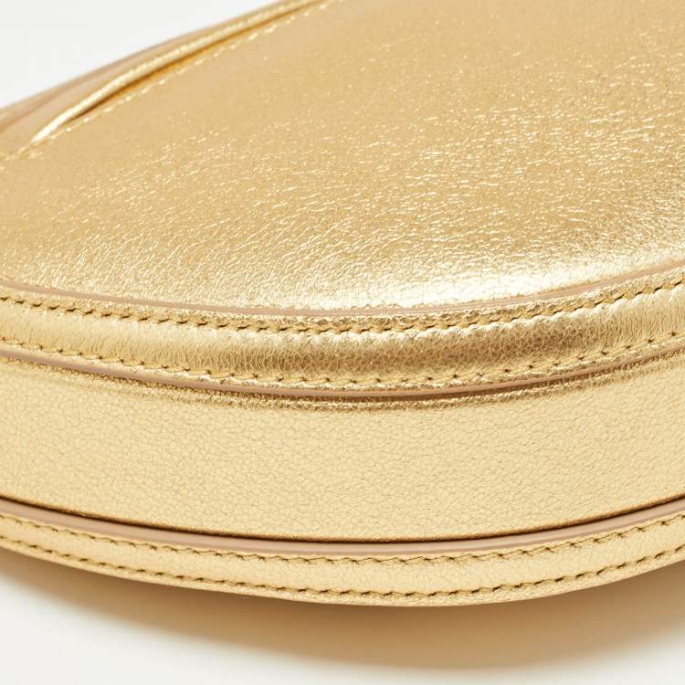 Pre Owned Burberry Gold Leather Mini Olympia Zip Chain Bag