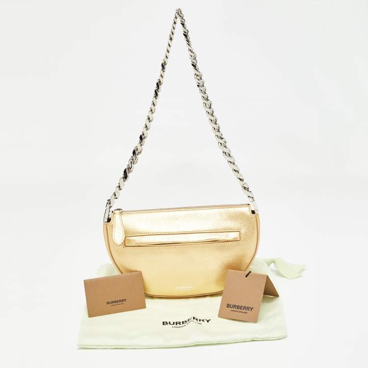 Pre Owned Burberry Gold Leather Mini Olympia Zip Chain Bag