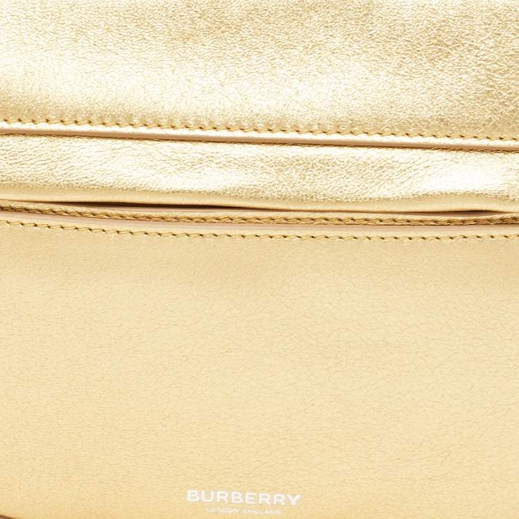 Pre Owned Burberry Gold Leather Mini Olympia Zip Chain Bag