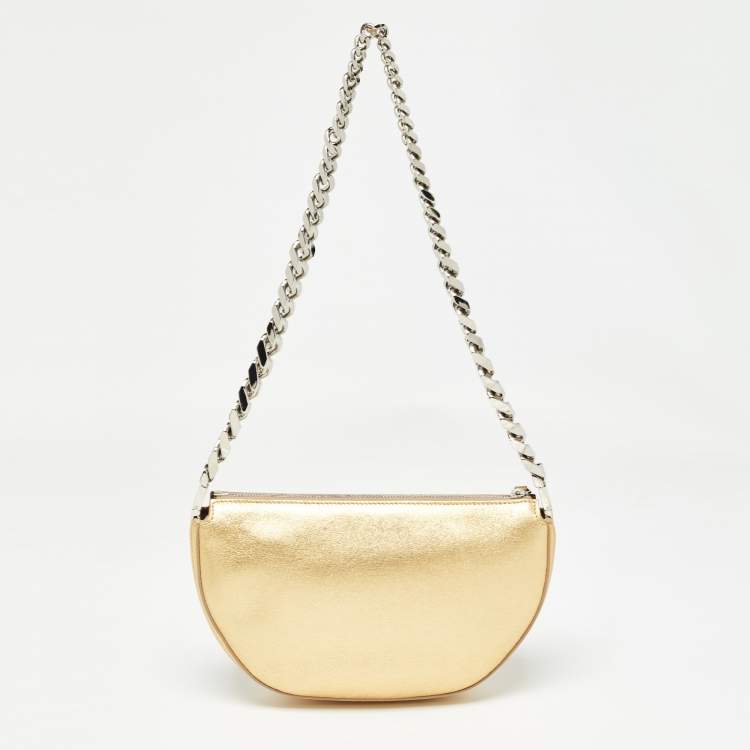 Pre Owned Burberry Gold Leather Mini Olympia Zip Chain Bag