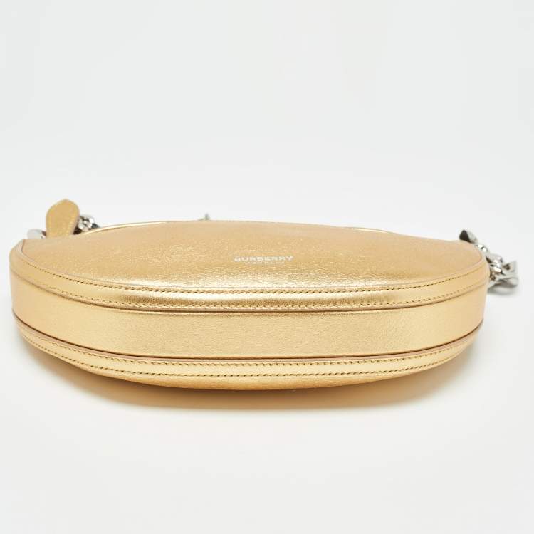 Pre Owned Burberry Gold Leather Mini Olympia Zip Chain Bag