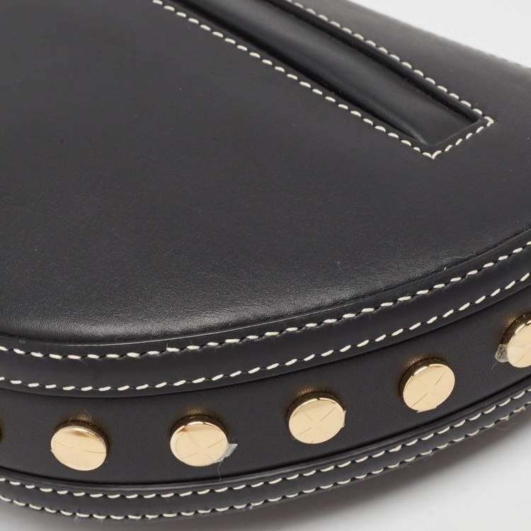 Pre Owned Burberry Black Leather Mini Studded Olympia Zip Bag