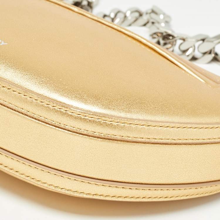 Pre Owned Burberry Gold Leather Mini Olympia Zip Chain Bag