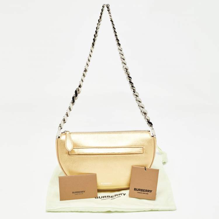 Pre Owned Burberry Gold Leather Mini Olympia Zip Chain Bag