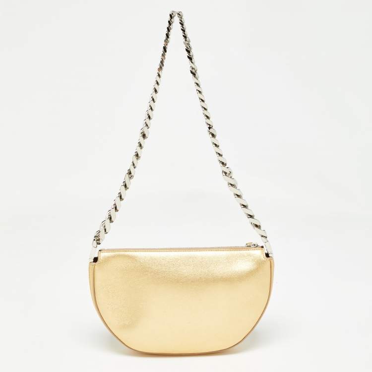 Pre Owned Burberry Gold Leather Mini Olympia Zip Chain Bag