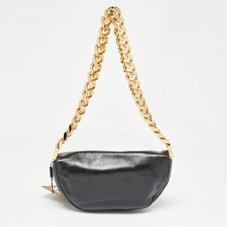 Pre Owned Burberry Black Soft Leather Small Olympia Shoulder Bag
