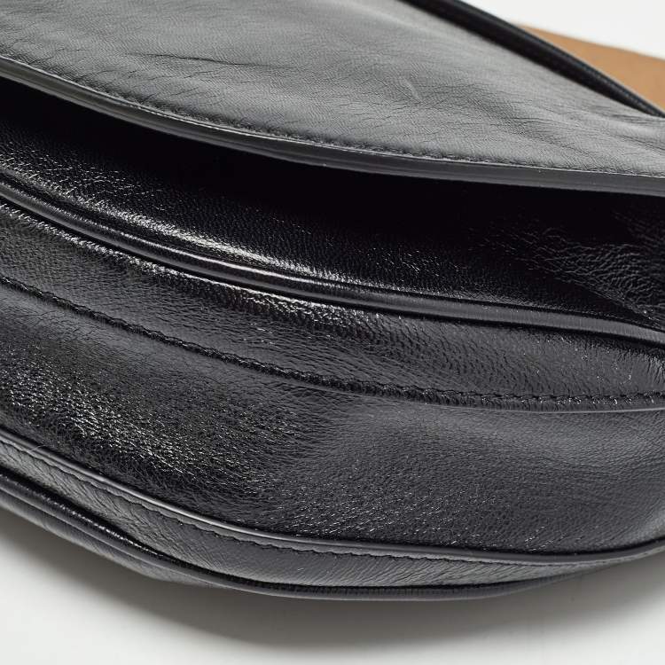 Pre Owned Burberry Black Soft Leather Small Olympia Shoulder Bag
