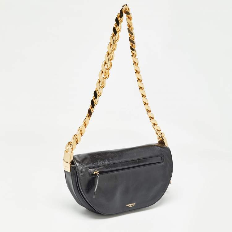 Pre Owned Burberry Black Soft Leather Small Olympia Shoulder Bag