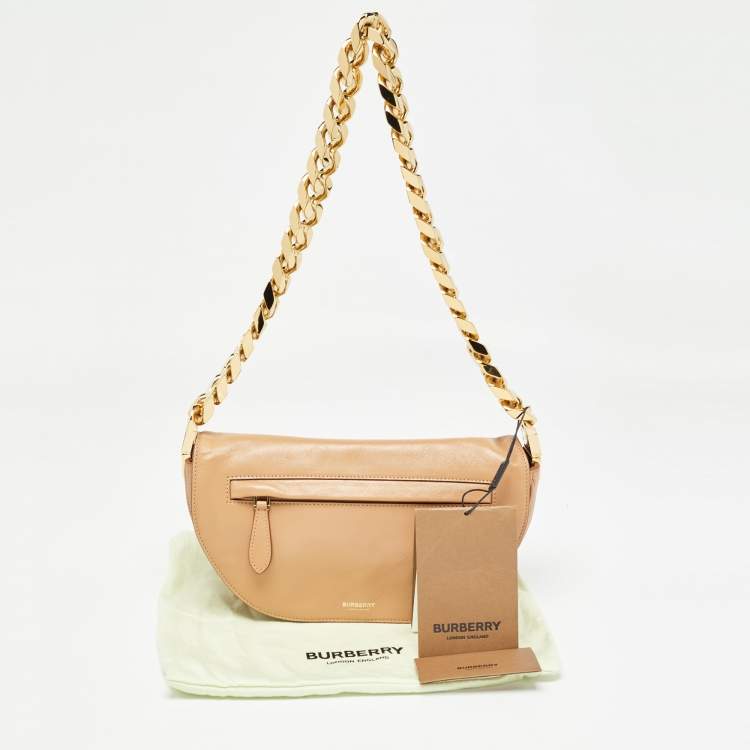 Pre Owned Burberry Beige Soft Leather Small Olympia Bag