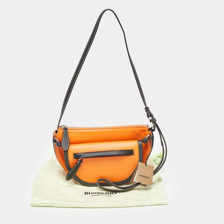 Pre Owned Burberry Orange/Black Leather Mini Double Olympia Bag