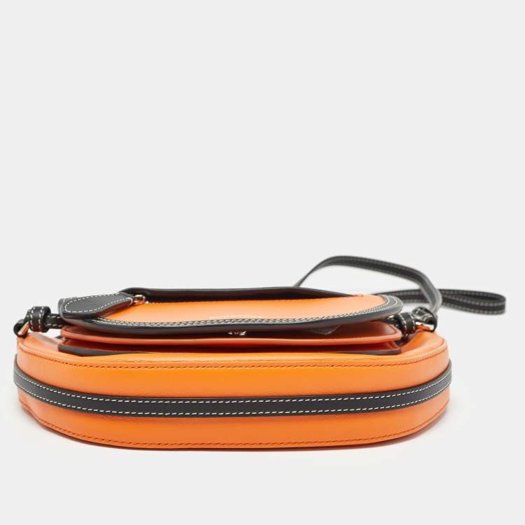 Pre Owned Burberry Orange/Black Leather Mini Double Olympia Bag