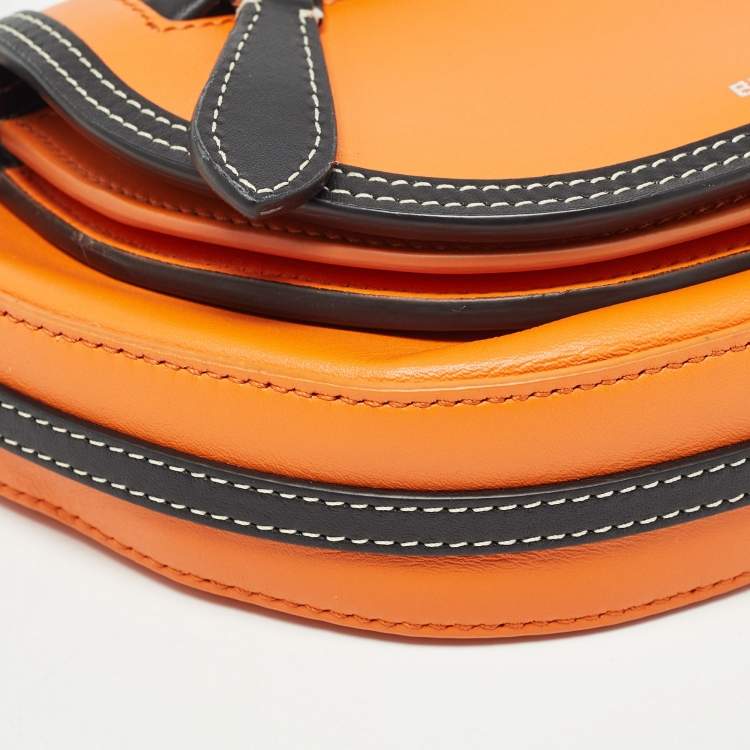 Pre Owned Burberry Orange/Black Leather Mini Double Olympia Bag
