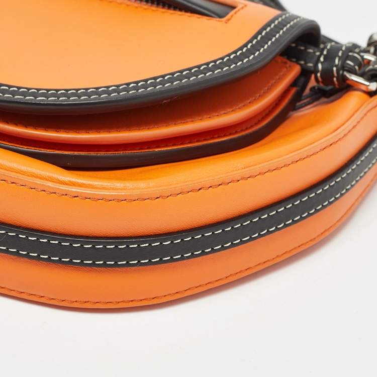 Pre Owned Burberry Orange/Black Leather Mini Double Olympia Bag