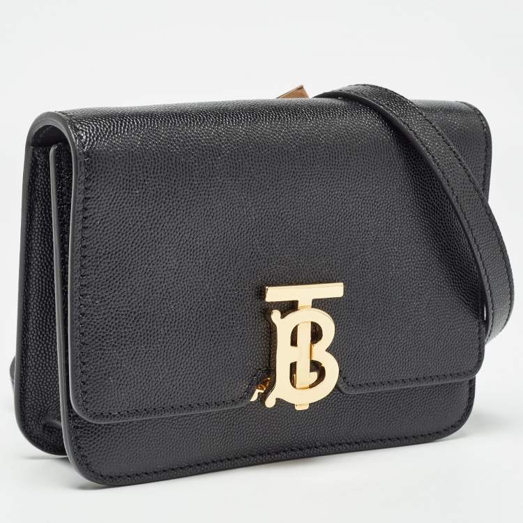 Pre Owned Burberry Black Leather Mini TB Shoulder Bag