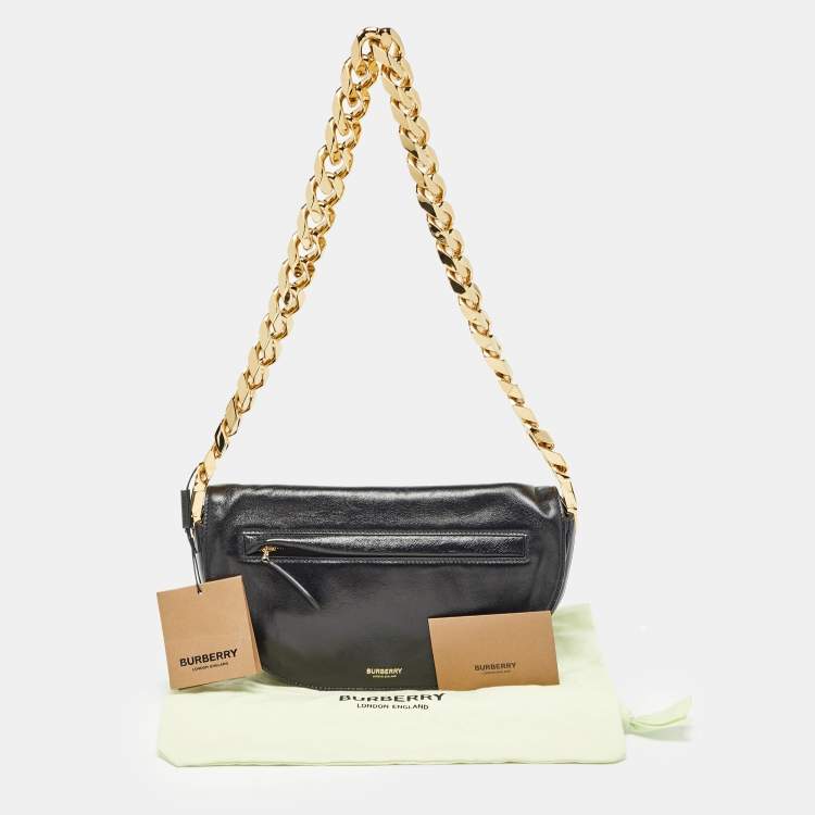 Pre Owned Burberry Black Soft Leather Small Olympia Chain Shoulder Bag