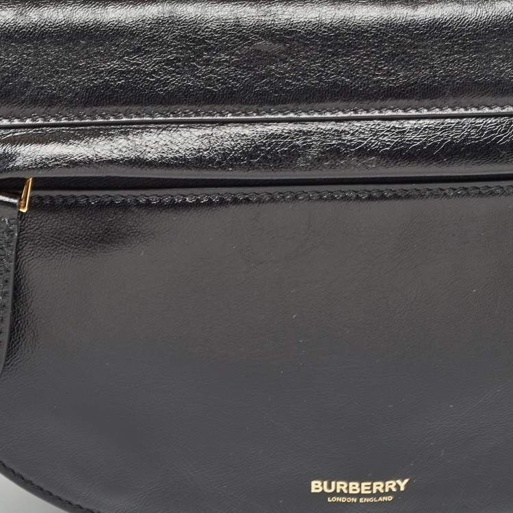 Pre Owned Burberry Black Soft Leather Small Olympia Chain Shoulder Bag