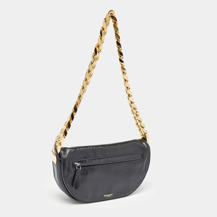 Pre Owned Burberry Black Soft Leather Small Olympia Chain Shoulder Bag