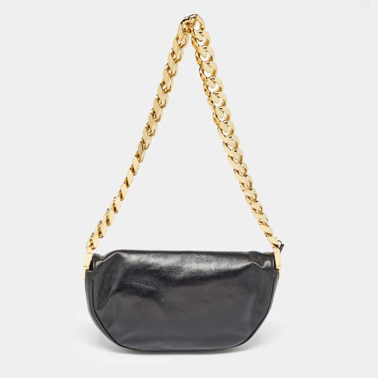 Pre Owned Burberry Black Soft Leather Small Olympia Chain Shoulder Bag