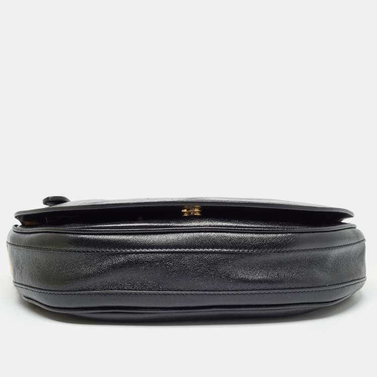 Pre Owned Burberry Black Soft Leather Small Olympia Chain Shoulder Bag